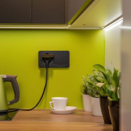 Brilagi - Lauko įleidžiamas grindinis dvigubas lizdas IP55, juodas, stačiakampis