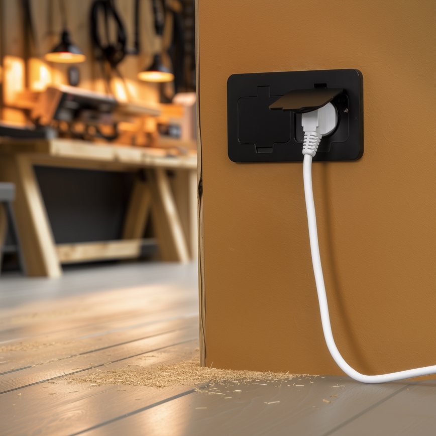 Brilagi - Lauko įleidžiamas grindinis dvigubas lizdas IP55, juodas, stačiakampis