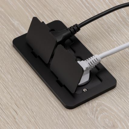 Brilagi - Lauko įleidžiamas grindinis dvigubas lizdas IP55, juodas, stačiakampis