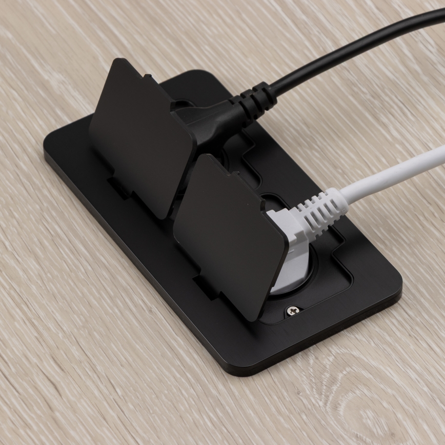 Brilagi - Lauko įleidžiamas grindinis dvigubas lizdas IP55, juodas, stačiakampis