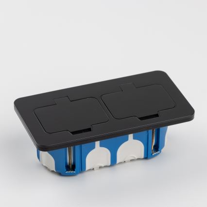 Brilagi - Lauko įleidžiamas grindinis dvigubas lizdas IP55, juodas, stačiakampis