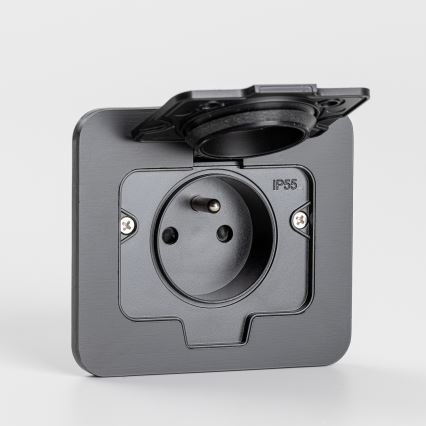 Brilagi - lauko įleidžiamas grindinis lizdas IP55, juodas, stačiakampis