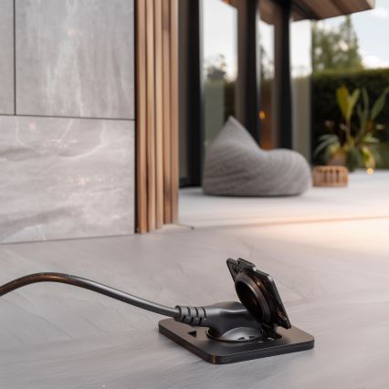 Brilagi - lauko įleidžiamas grindinis lizdas IP55, juodas, stačiakampis