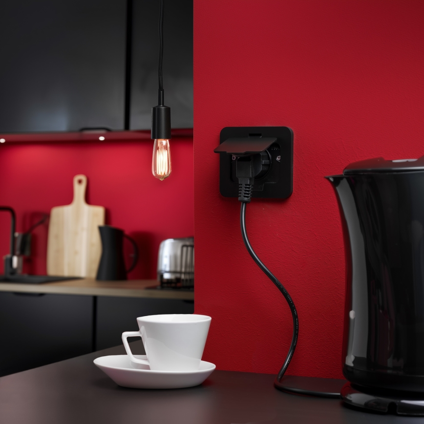 Brilagi - lauko įleidžiamas grindinis lizdas IP55, juodas, stačiakampis