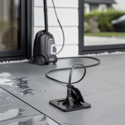 Brilagi - lauko įleidžiamas grindinis lizdas IP55, juodas, stačiakampis