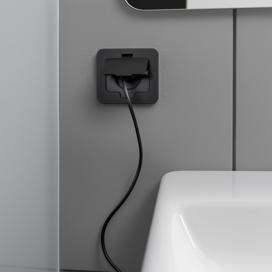 Brilagi - lauko įleidžiamas grindinis lizdas IP55, juodas, stačiakampis