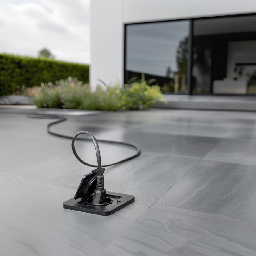 Brilagi - lauko įleidžiamas grindinis lizdas IP55, juodas, stačiakampis