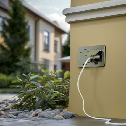 Brilagi - Lauko įmontuojamas grindų dvigubas lizdas IP55 matinis chromas stačiakampis