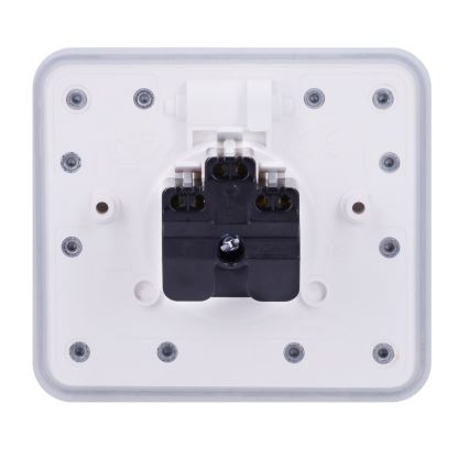 Brilagi - lauko įmontuojamas stačiakampis baltas grindinis lizdas IP55