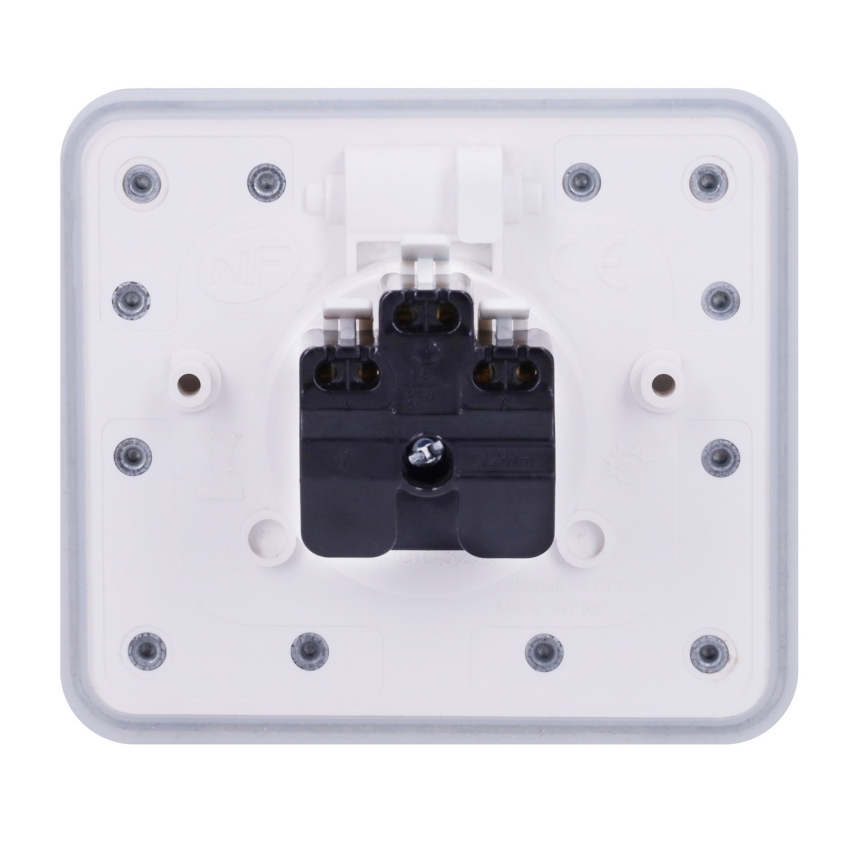 Brilagi - lauko įmontuojamas stačiakampis baltas grindinis lizdas IP55