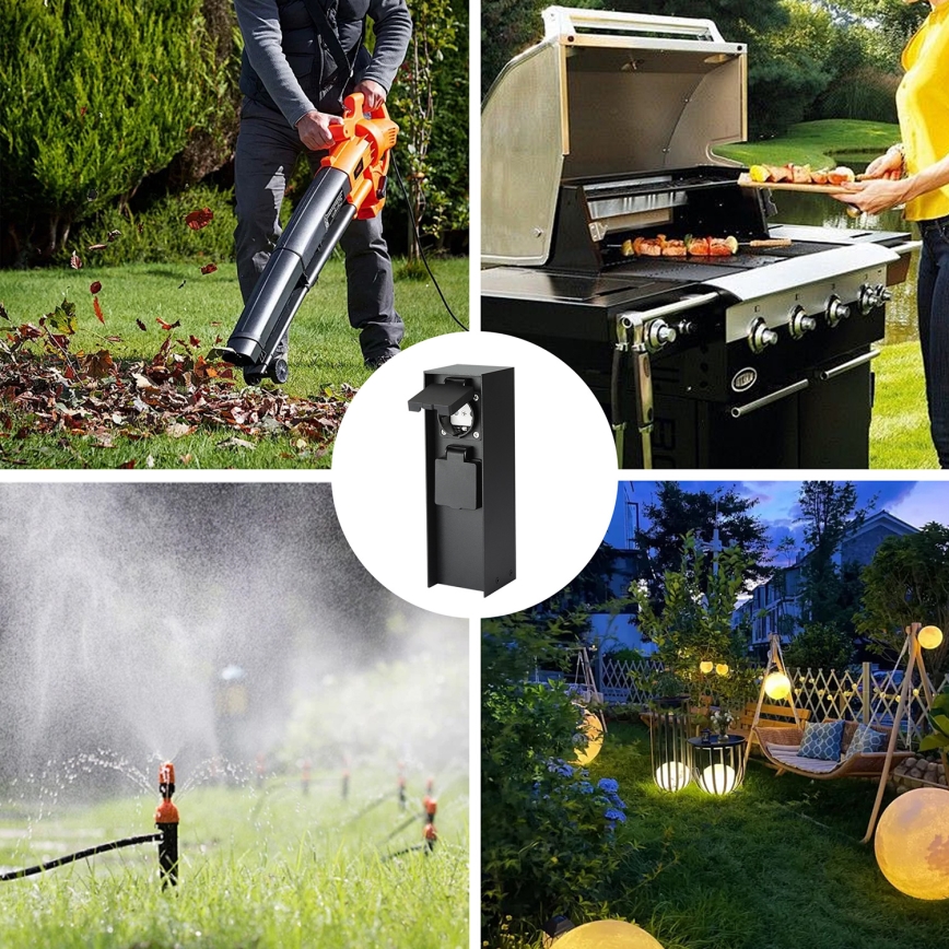 Brilagi - Lauko kištukinių lizdų stulpas PILLAR 2Z SCHUKO 230V IP44 juoda