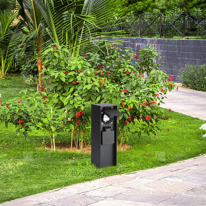 Brilagi - Lauko kištukinių lizdų stulpas PILLAR 2Z SCHUKO 230V IP44 juoda