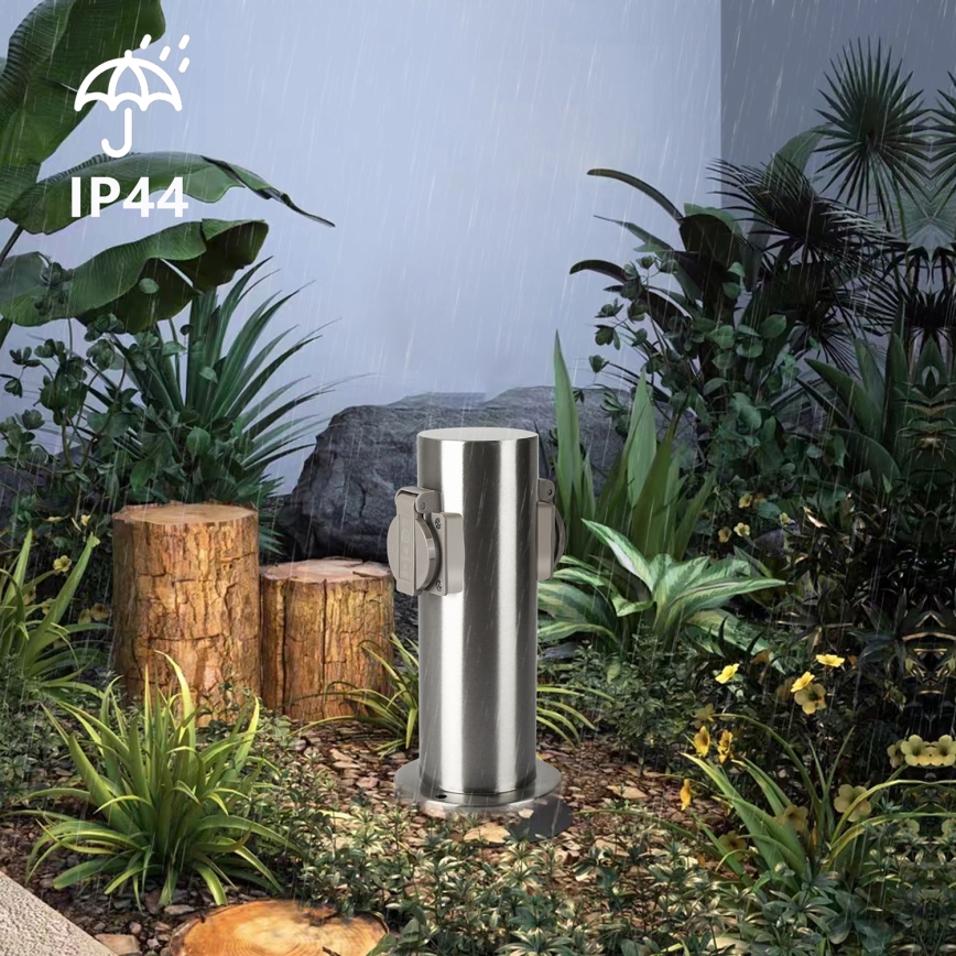 Brilagi - Lauko kištukinių lizdų stulpas PILLAR 2Z SCHUKO 230V IP44 matinis chromas