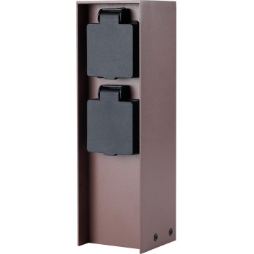 Brilagi - Lauko lizdų stulpelis PILLAR, 2 Schuko lizdai, 230 V, IP44, rudos spalvos