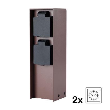 Brilagi - Lauko lizdų stulpelis PILLAR, 2 Schuko lizdai, 230 V, IP44, rudos spalvos