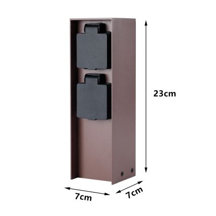 Brilagi - Lauko lizdų stulpelis PILLAR, 2 Schuko lizdai, 230 V, IP44, rudos spalvos
