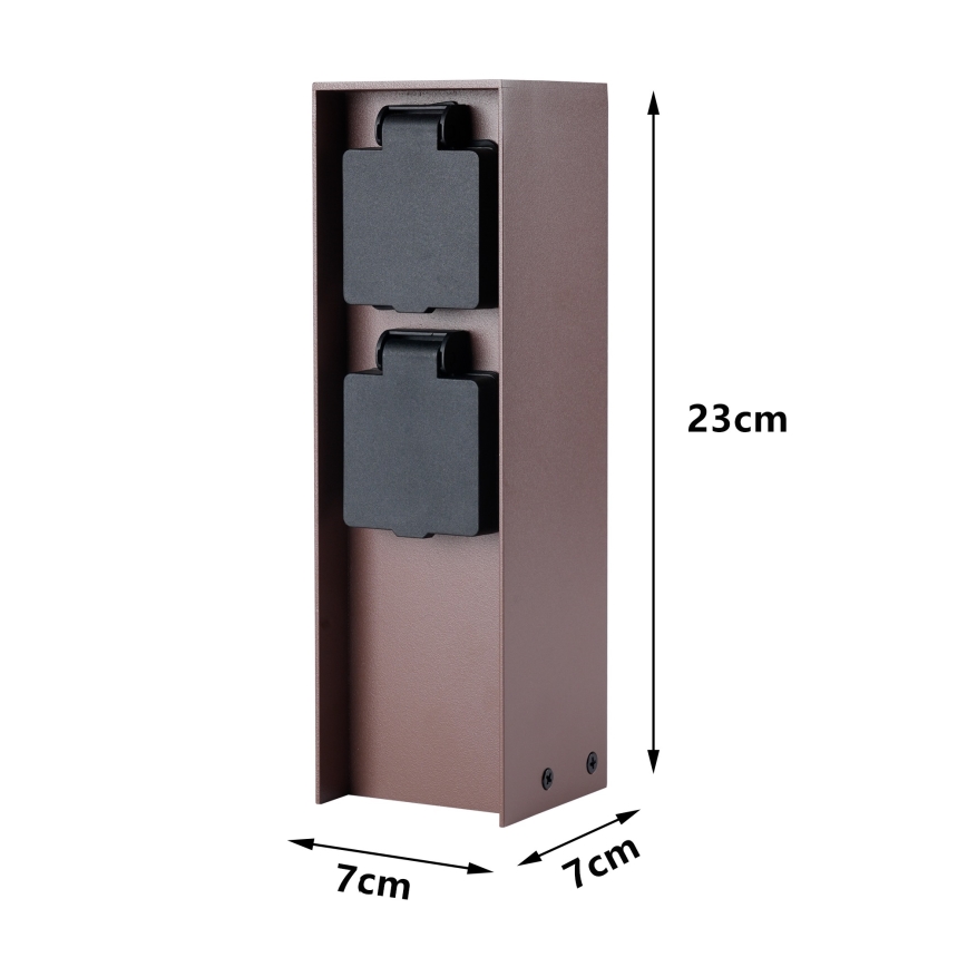 Brilagi - Lauko lizdų stulpelis PILLAR, 2 Schuko lizdai, 230 V, IP44, rudos spalvos