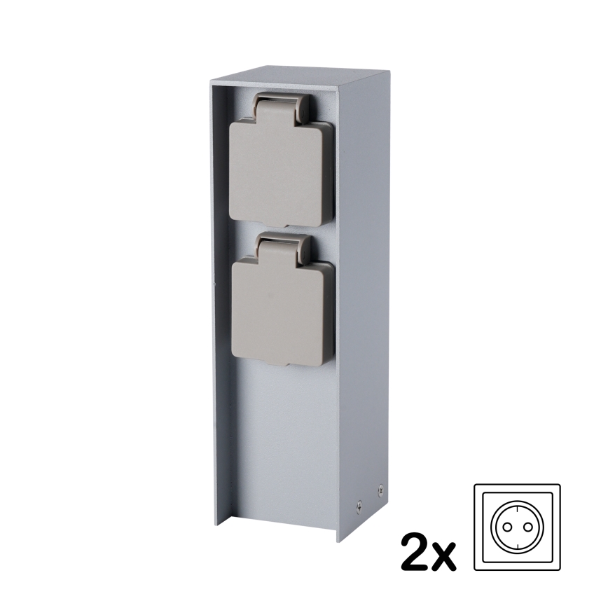 Brilagi - Lauko lizdų stulpelis PILLAR 2Z SCHUKO 230V IP44 sidabrinis