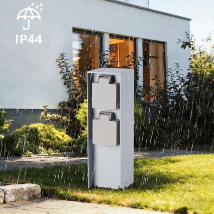 Brilagi - Lauko maitinimo stulpelis PILLAR, 2x Schuko lizdai, 230 V, IP44, sidabro spalvos