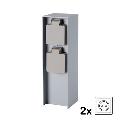 Brilagi - Lauko maitinimo stulpelis PILLAR, 2x Schuko lizdai, 230 V, IP44, sidabro spalvos