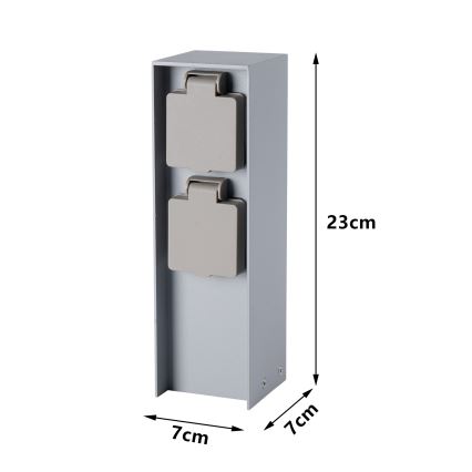 Brilagi - Lauko maitinimo stulpelis PILLAR, 2x Schuko lizdai, 230 V, IP44, sidabro spalvos