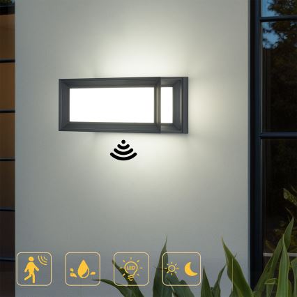 Brilagi - LED lauko sieninis šviestuvas su jutikliu PARKER LED/12W/230V antracitas IP44