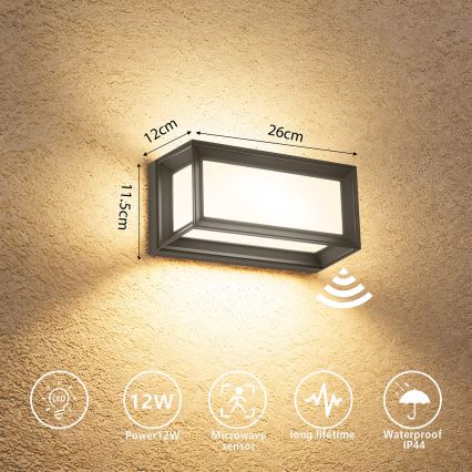 Brilagi - LED lauko sieninis šviestuvas su jutikliu PARKER LED/12W/230V antracitas IP44