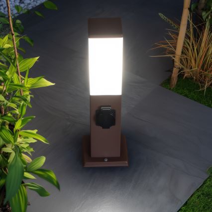 BRILAGI - Lauko šviestuvas su 2 SCHUKO lizdais NOVA 1xE27/15W/230V 40 cm IP44 rudos spalvos