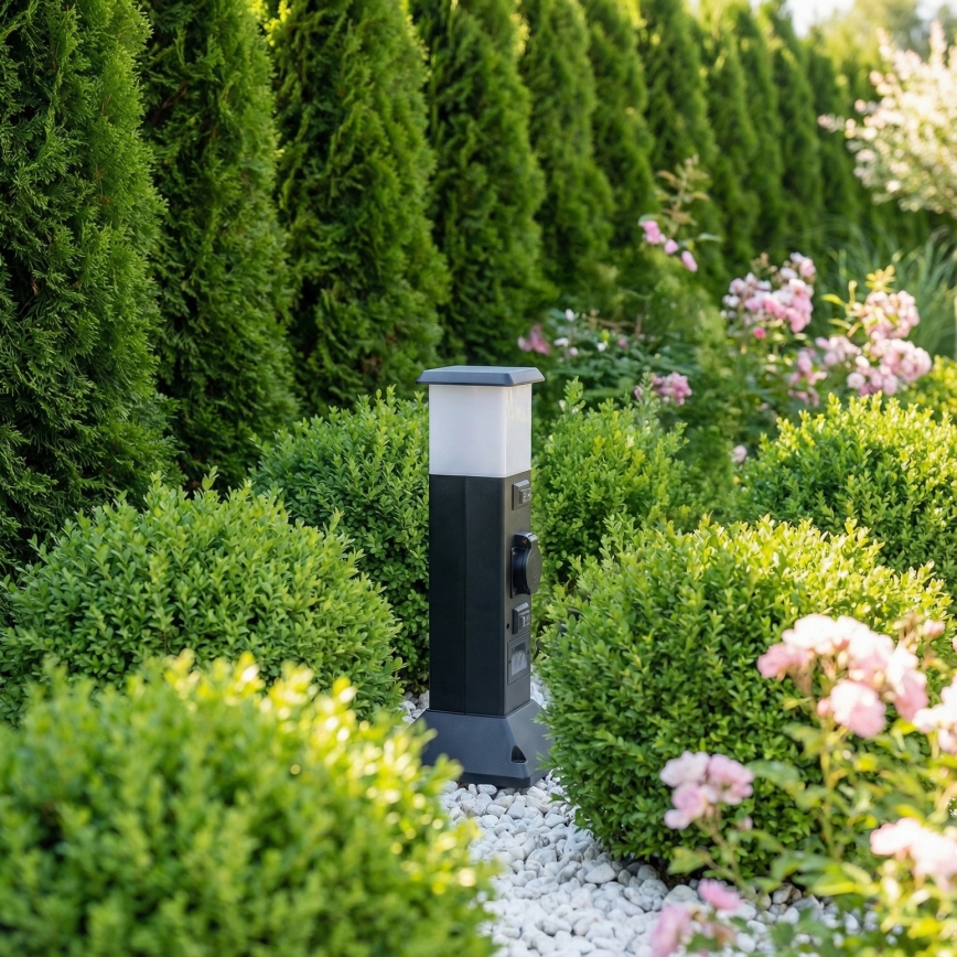 Brilagi - Lauko šviestuvas su 2 SCHUKO lizdais 1xE14/15W/230V IP44 juodas