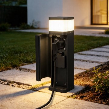 BRILAGI - Lauko šviestuvas su 2 SCHUKO lizdais PILLAR 1xG9/11W/230V IP44 juoda