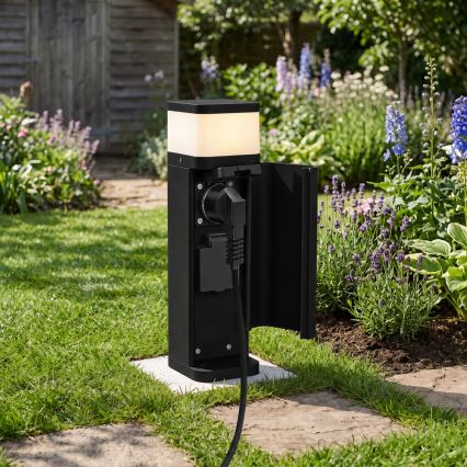 BRILAGI - Lauko šviestuvas su 2 SCHUKO lizdais PILLAR 1xG9/11W/230V IP44 juoda