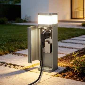 BRILAGI - Lauko šviestuvas su 2 SCHUKO lizdais PILLAR 1xG9/11W/230V IP44 pilka