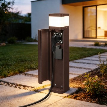 BRILAGI - Lauko šviestuvas su 2 SCHUKO lizdais PILLAR 1xG9/11W/230V IP44 rudas