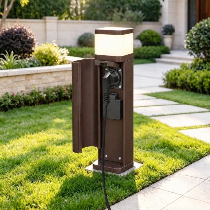 BRILAGI - Lauko šviestuvas su 2 SCHUKO lizdais PILLAR 1xG9/11W/230V IP44 rudas