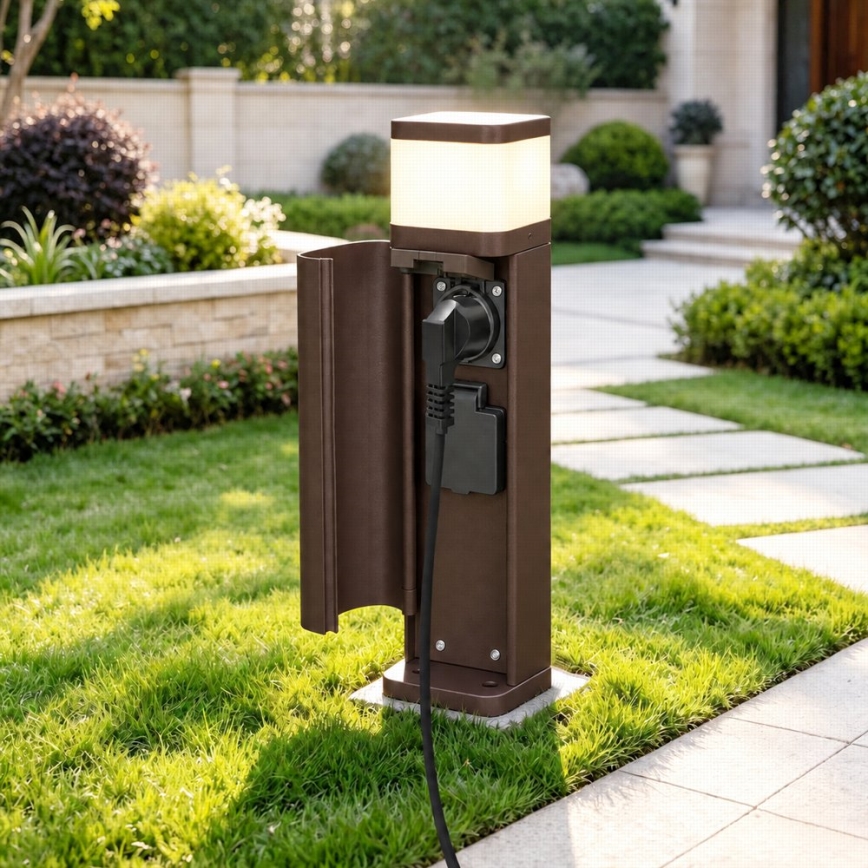 BRILAGI - Lauko šviestuvas su 2 SCHUKO lizdais PILLAR 1xG9/11W/230V IP44 rudas