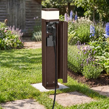 BRILAGI - Lauko šviestuvas su 2 SCHUKO lizdais PILLAR 1xG9/11W/230V IP44 rudas