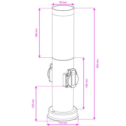 Brilagi - Lauko šviestuvas su 2 SCHUKO lizdais NOVA 1xE27/15W/230V 40 cm IP44 matinis chromas
