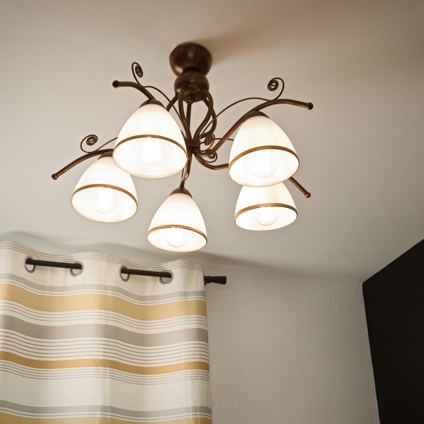 Brilagi - LED Ant pagrindo montuojamas sietynas ANTICO 5xE27/60W/230V bronzinė patina