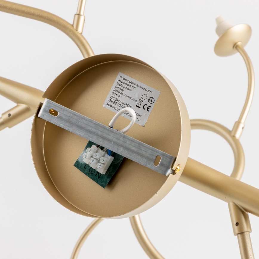 Brilagi - LED Ant pagrindo montuojamas sietynas MISTEL 15xG9/3W/230V auksas/balta