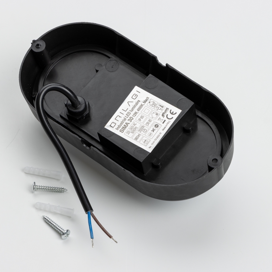 Brilagi - LED Ceiling heavy-duty šviesus SIMA LED/12W/230V IP65 juoda