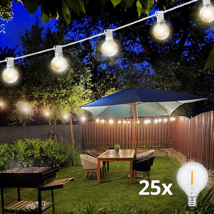 Brilagi - LED Dekoratyvinė lauko girlianda GIRLIANDA 25xE12 20m balta IP44 šilta balta
