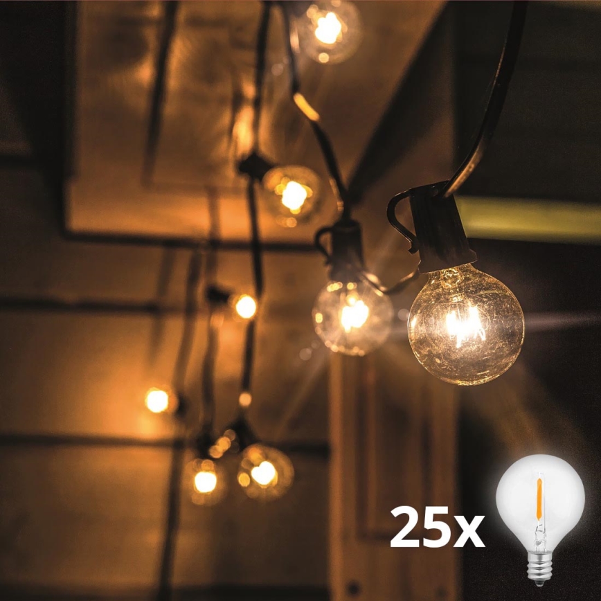 Brilagi - LED Dekoratyvinė lauko girlianda GIRLIANDA 25xE12 20m juoda IP44 šilta balta