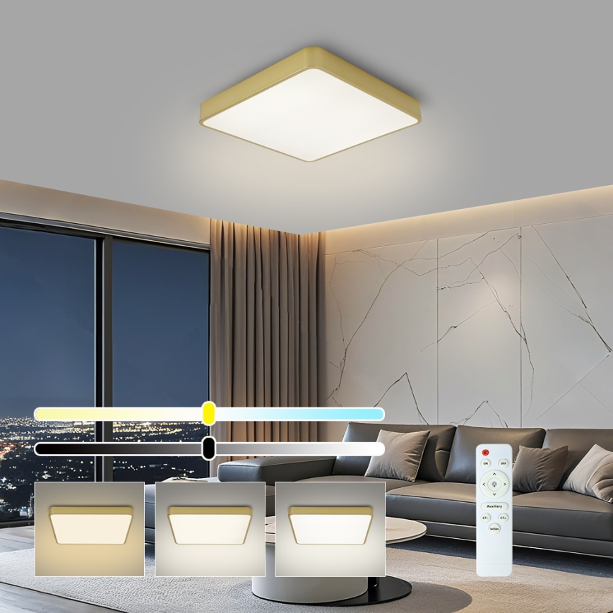 BRILAGI - LED reguliuojamo ryškumo lubų šviestuvas POOL SQUARE LED/48W/230V 3000-6000K 50x50 cm auksinis + nuotolinis valdymas