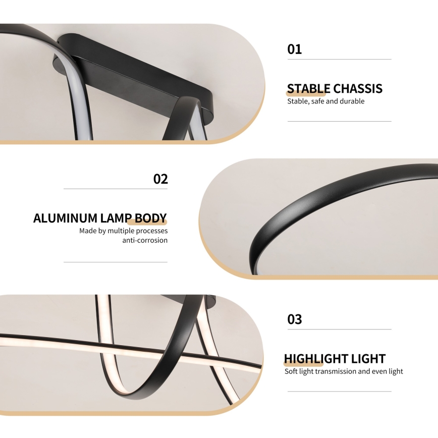 Brilagi - LED dimeriuojamas prigludęs lubinis šviestuvas TWISTER LED/60W/230V 3000-6000K juodas + nuotolinis valdymas