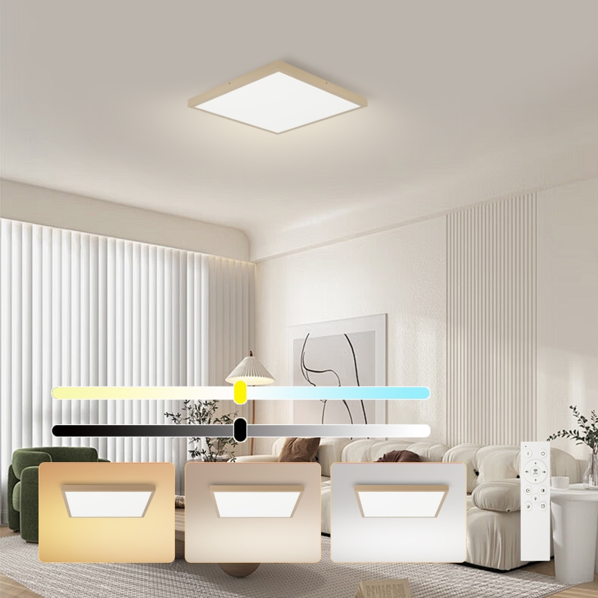 Brilagi - dimeriuojamas LED vonios kambario lubinis šviestuvas FRAME SMART LED/50W/230V 60x60 cm 3000-6000K IP44 smėlinė + nuotolinis valdymas