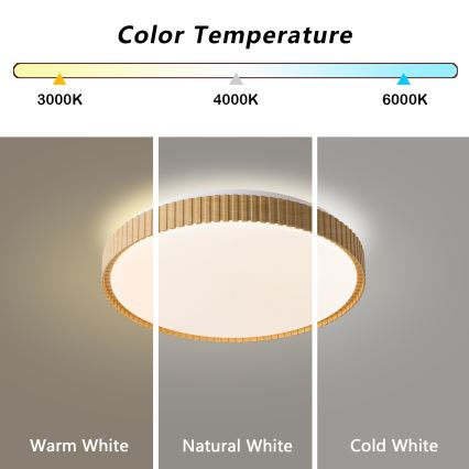 Brilagi - Dimeriuojamas lubų šviestuvas CORVO LED/72W/230V 3000-6000K, medžio dekoras, skersmuo 50 cm + nuotolinis valdymas