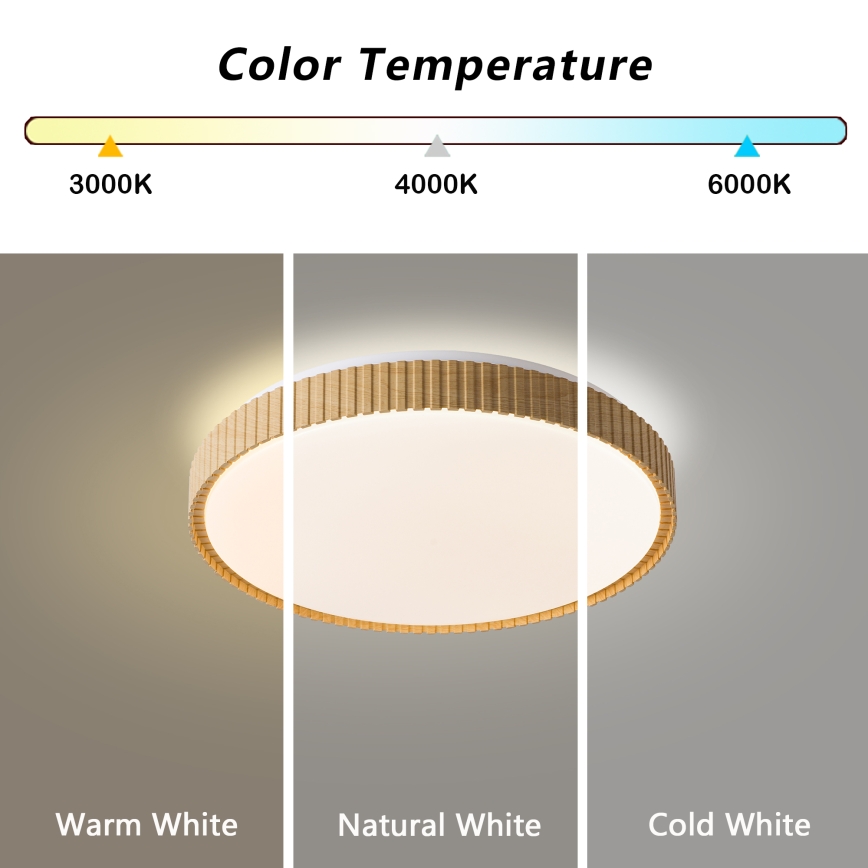 Brilagi - Dimeriuojamas lubų šviestuvas CORVO LED/72W/230V 3000-6000K, medžio dekoras, skersmuo 50 cm + nuotolinis valdymas