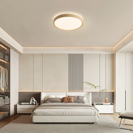 Brilagi - Dimeriuojamas lubų šviestuvas CORVO LED/72W/230V 3000-6000K, medžio dekoras, skersmuo 50 cm + nuotolinis valdymas