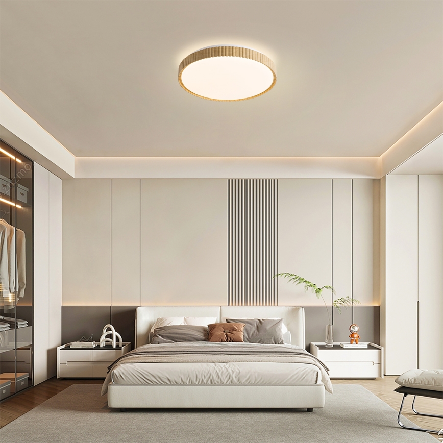 Brilagi - Dimeriuojamas lubų šviestuvas CORVO LED/72W/230V 3000-6000K, medžio dekoras, skersmuo 50 cm + nuotolinis valdymas
