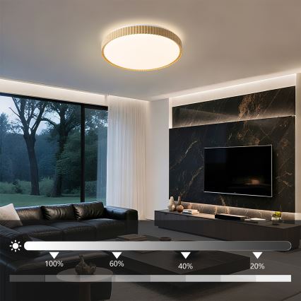 Brilagi - Dimeriuojamas lubų šviestuvas CORVO LED/72W/230V 3000-6000K, medžio dekoras, skersmuo 50 cm + nuotolinis valdymas